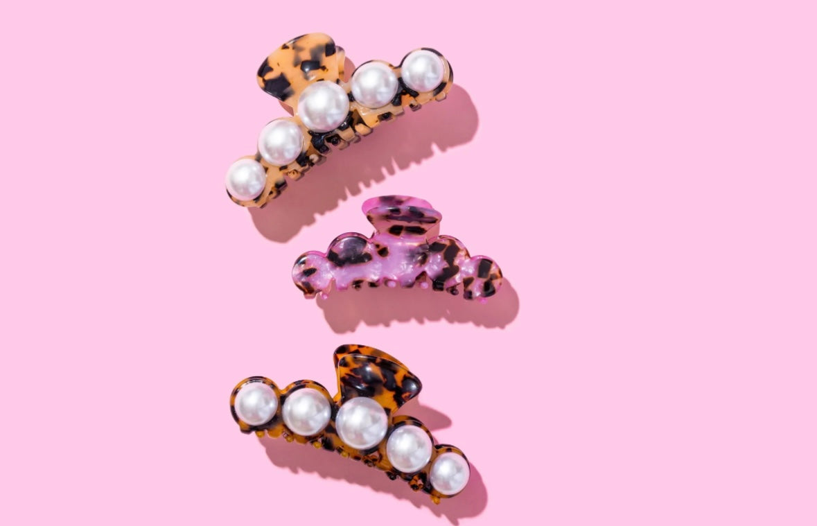 Taylor Elliott Designs Brown Tortoise/Pearl Claw Clip