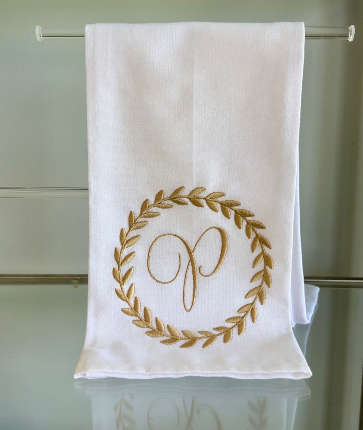 Gold Wreath Hand Towel - P Initial