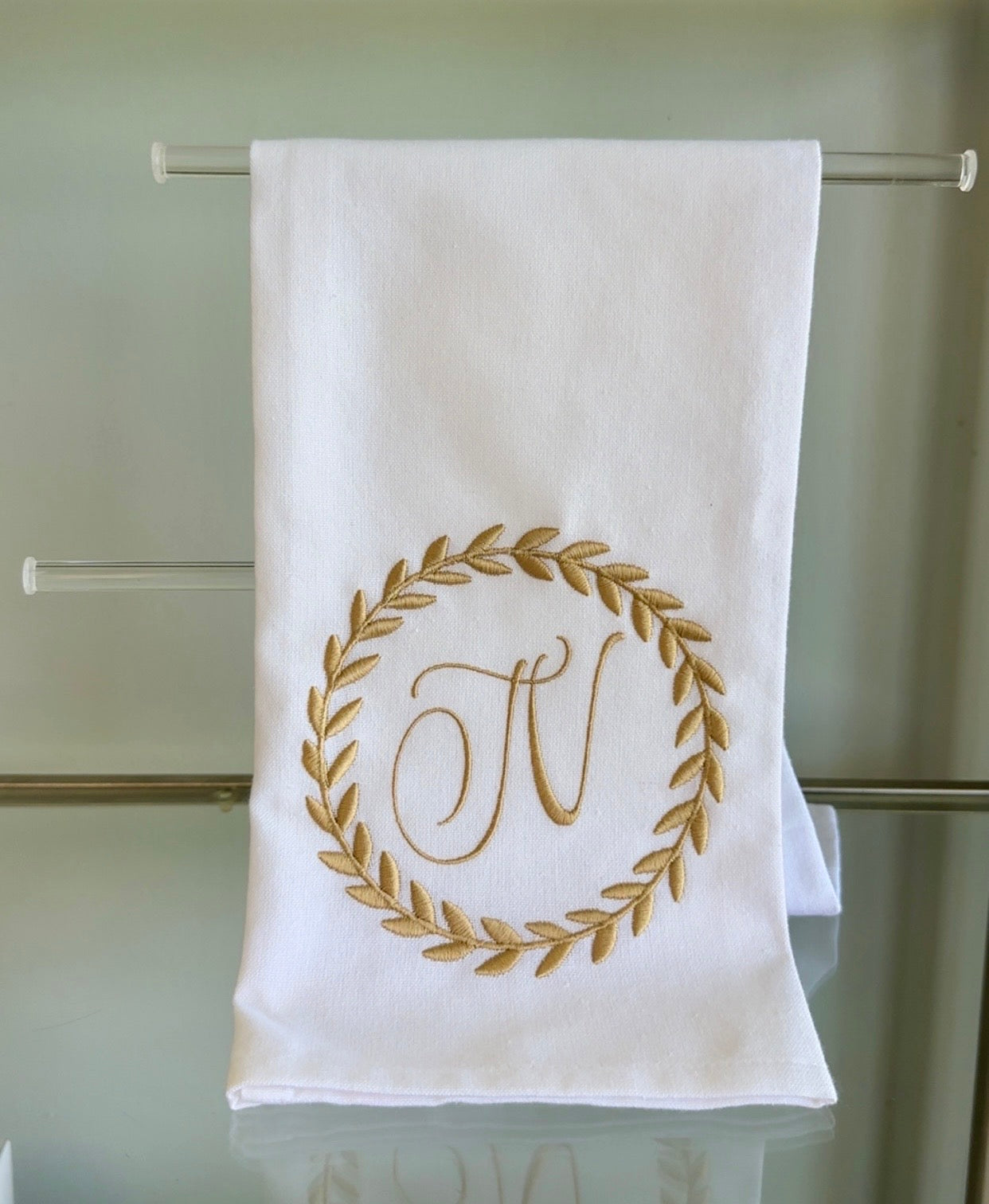 Gold Wreath Hand Towel - N Initial