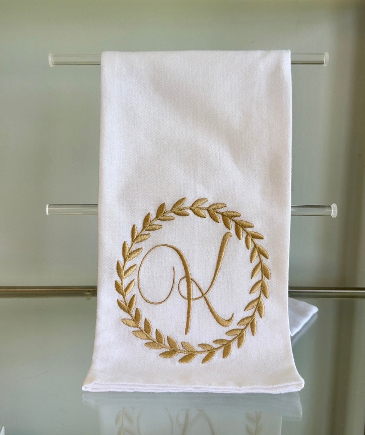 Gold Wreath Hand Towel - K Initial