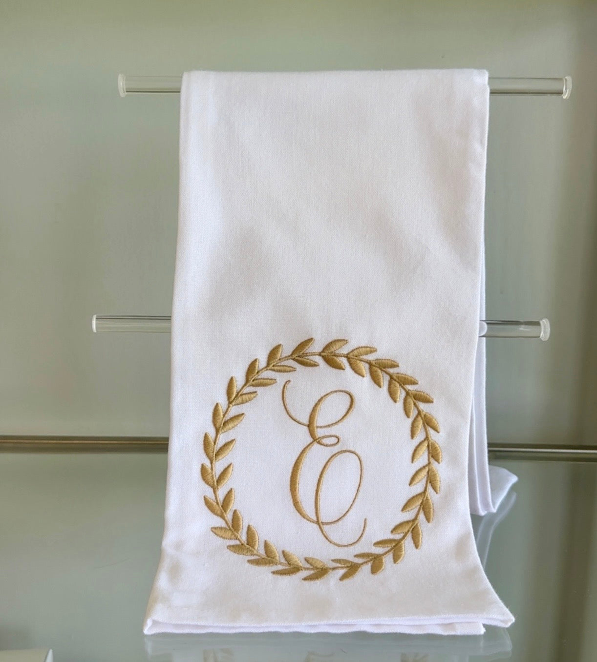 Gold Wreath Hand Towel - E Initial