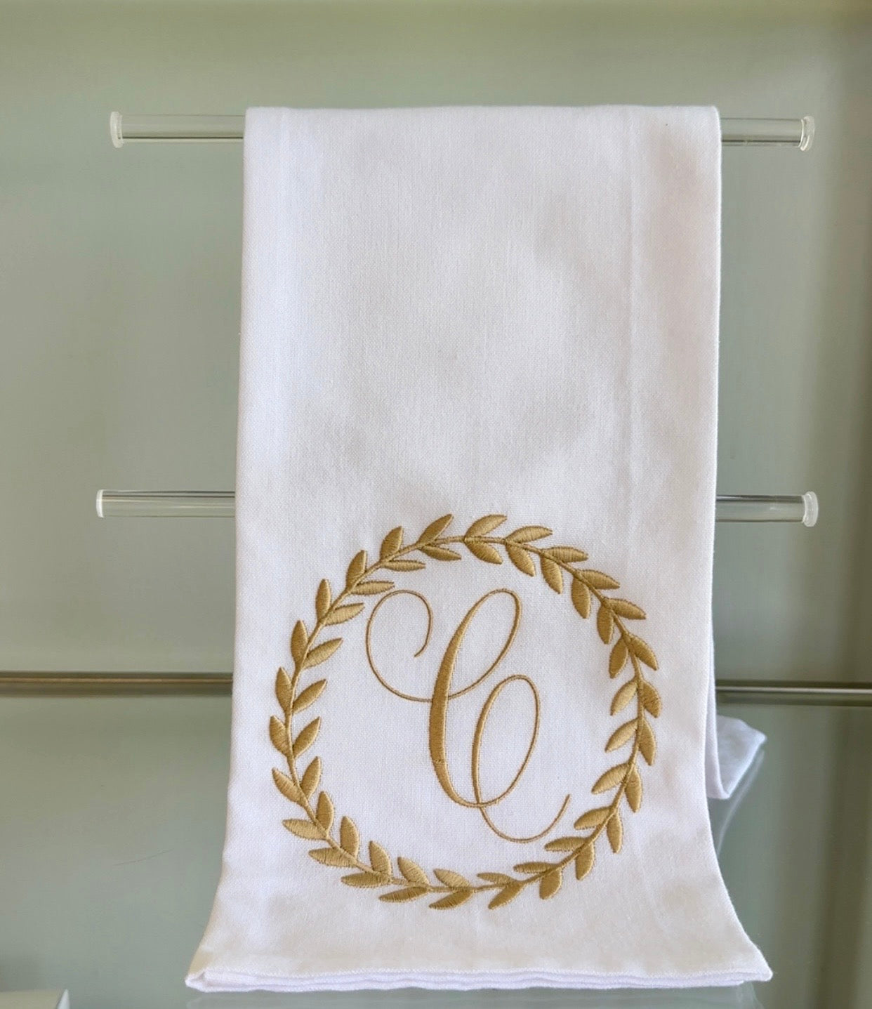 Gold Wreath Hand Towel - C Initial
