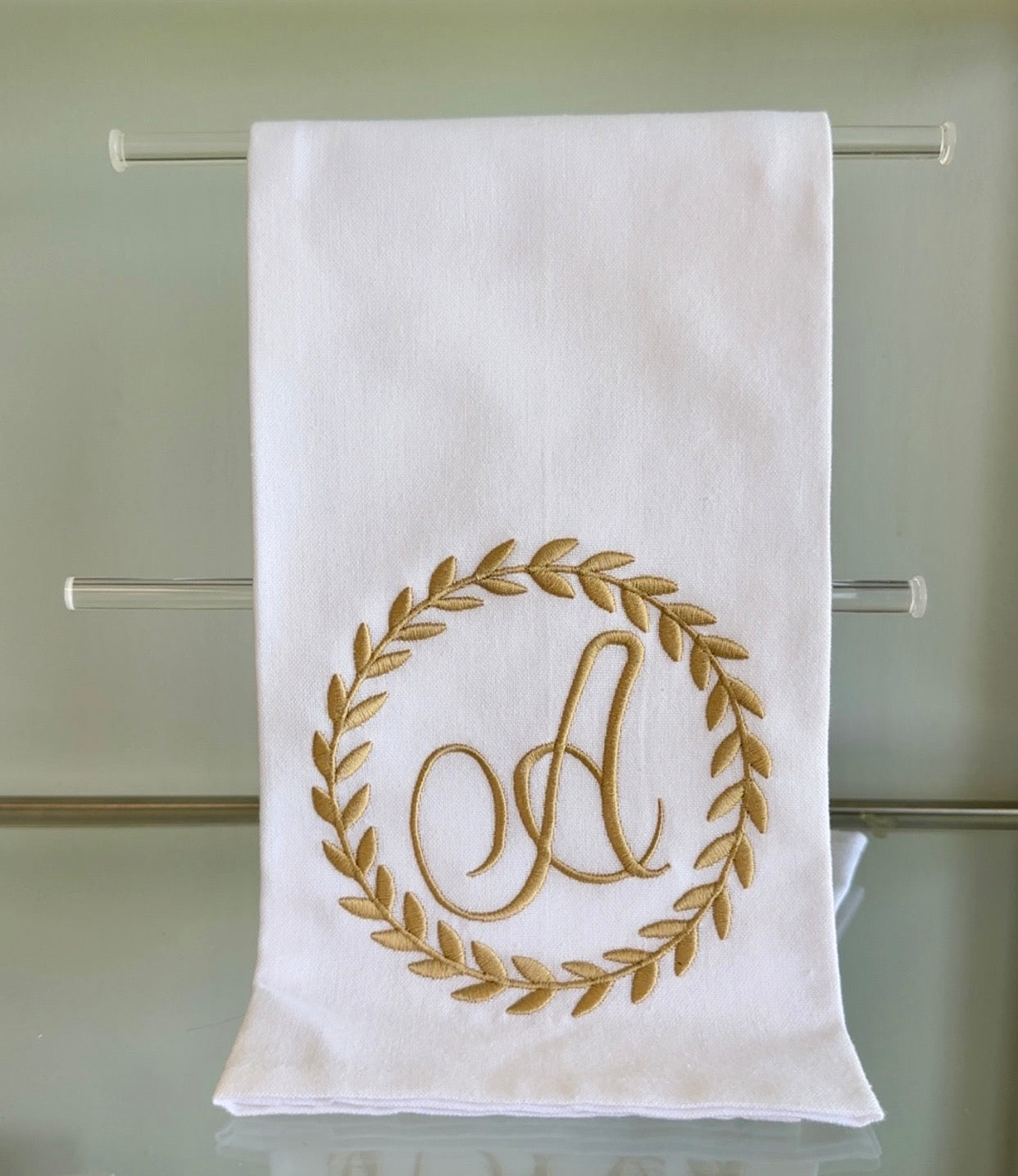 Gold Wreath Hand Towel - A Initial