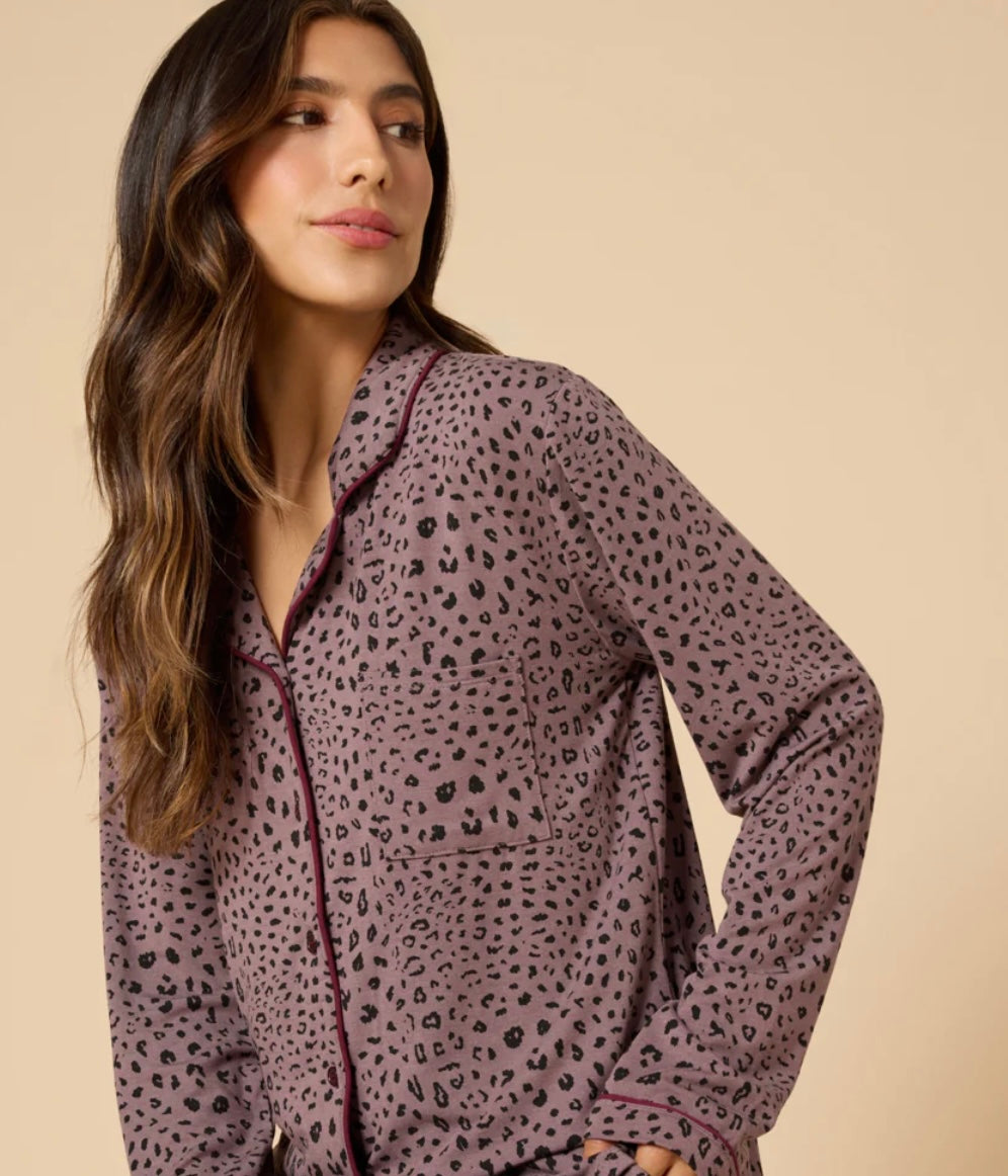 Softies Aria Slim Notch Collar PJ Pant Set - Wild Driftwood