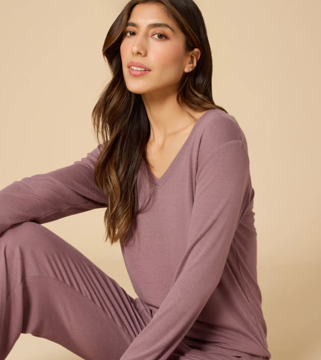 Softies Natalie Classic V-Neck PJ Set - Driftwood