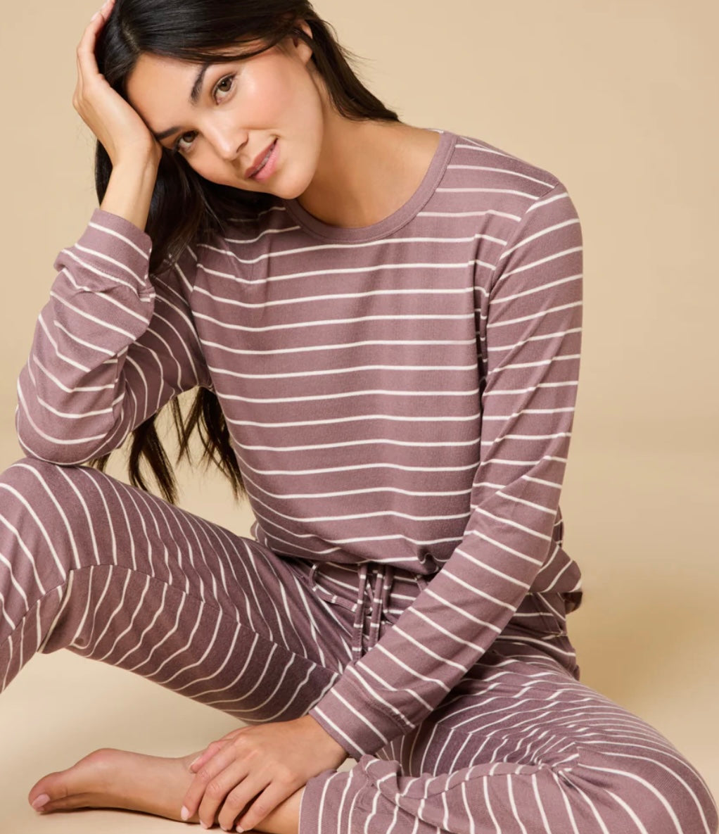 Softies Dream Jersey Crew Neck Lounge Set - Driftwood Stripe