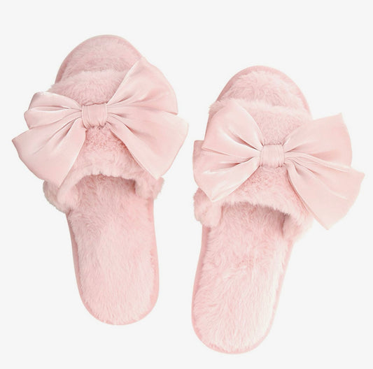 Bella Sleep + Spa - Plush Slippers - Light Blush Bow