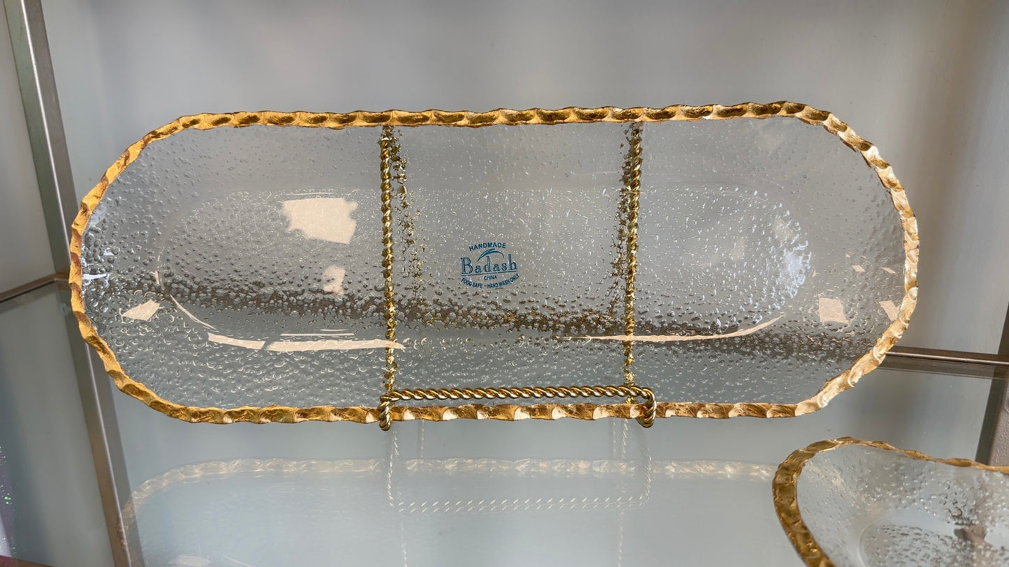 Badash Crystal - Golf Leaf Edge Oblong Platter