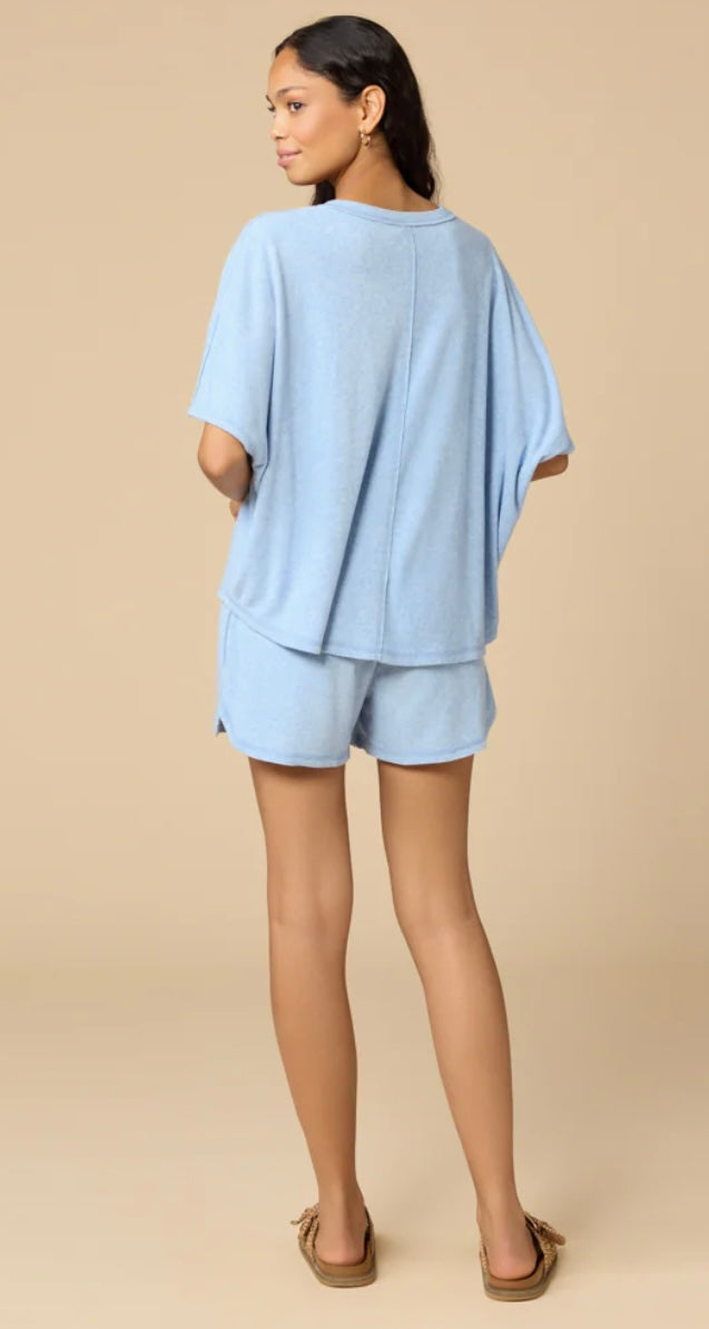 Softies Terry Relaxed V-Neck with Short Set - Heather Sky Blue