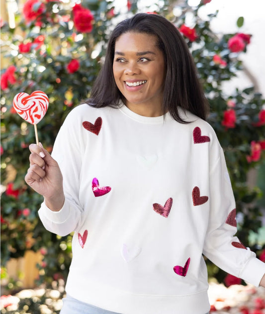 Mary Square Sequin Hearts Sarah Sweatshirt