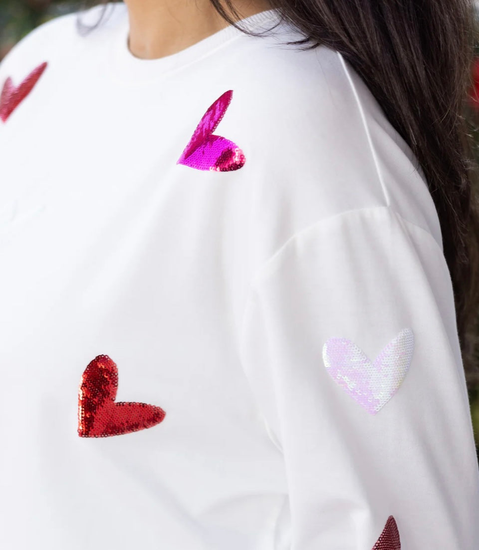 Mary Square Sequin Hearts Sarah Sweatshirt