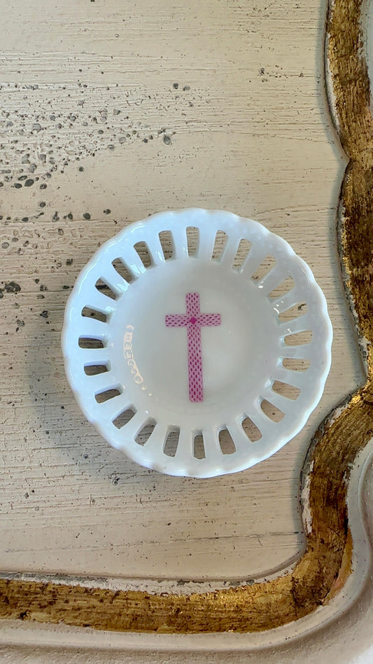 Cross Design Porcelain Ring/Trinket Dish - Pink