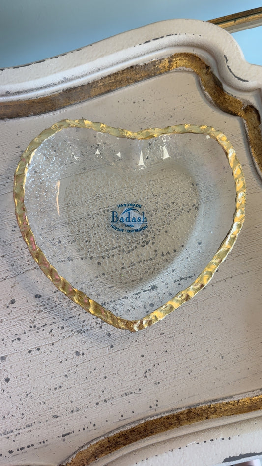 Badash Crystal - Gold Leaf Edge Heart Dish