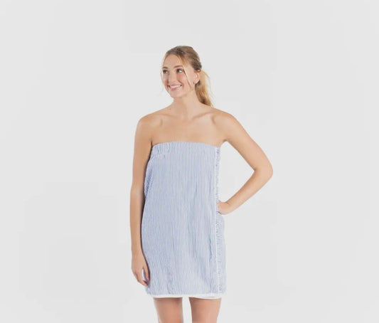 Bella Sleep + Spa - Seersucker Spa Wrap with Headband - Blue