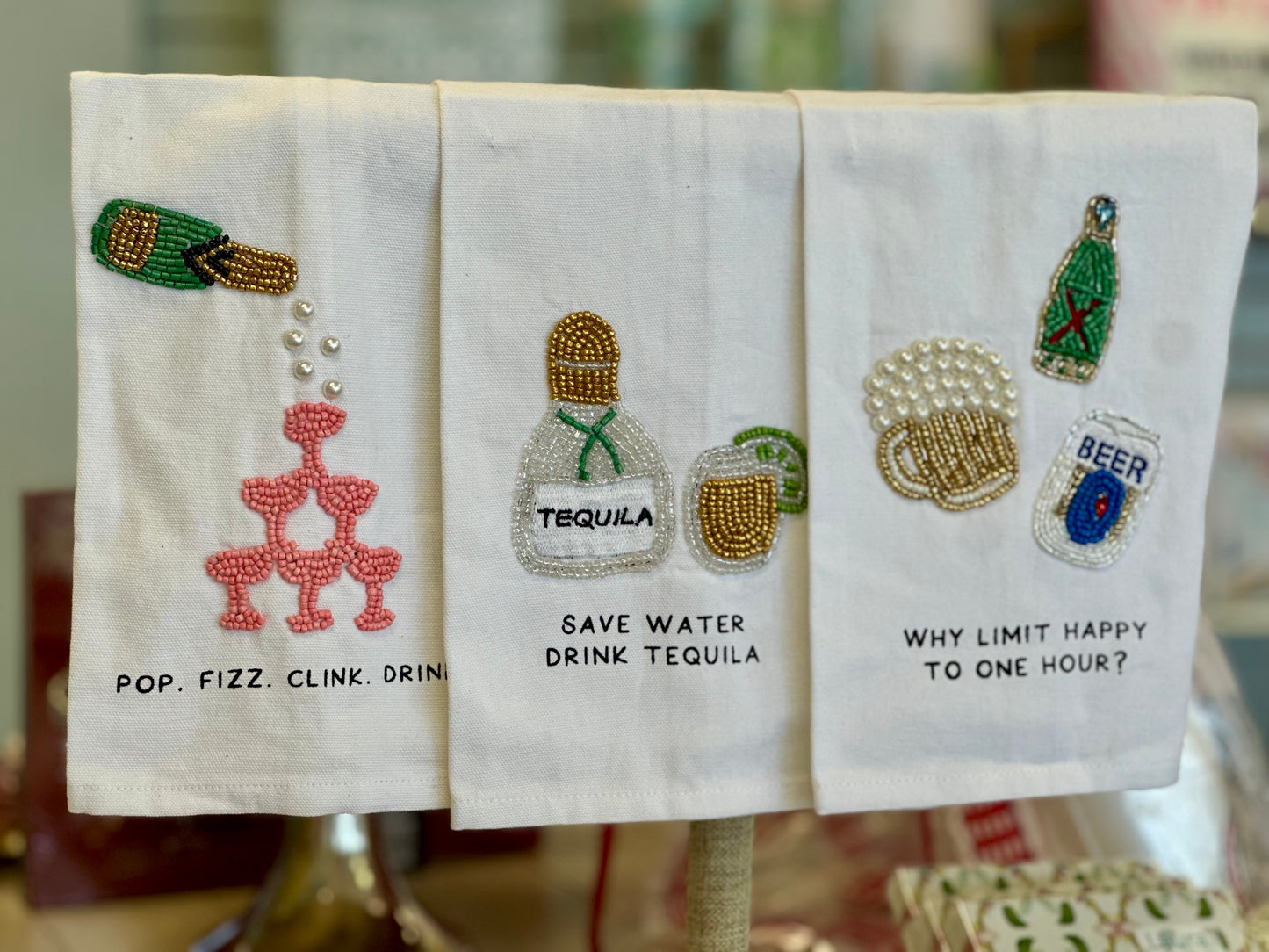 Pop. Fizz. Clink. Drink. Tea Towel