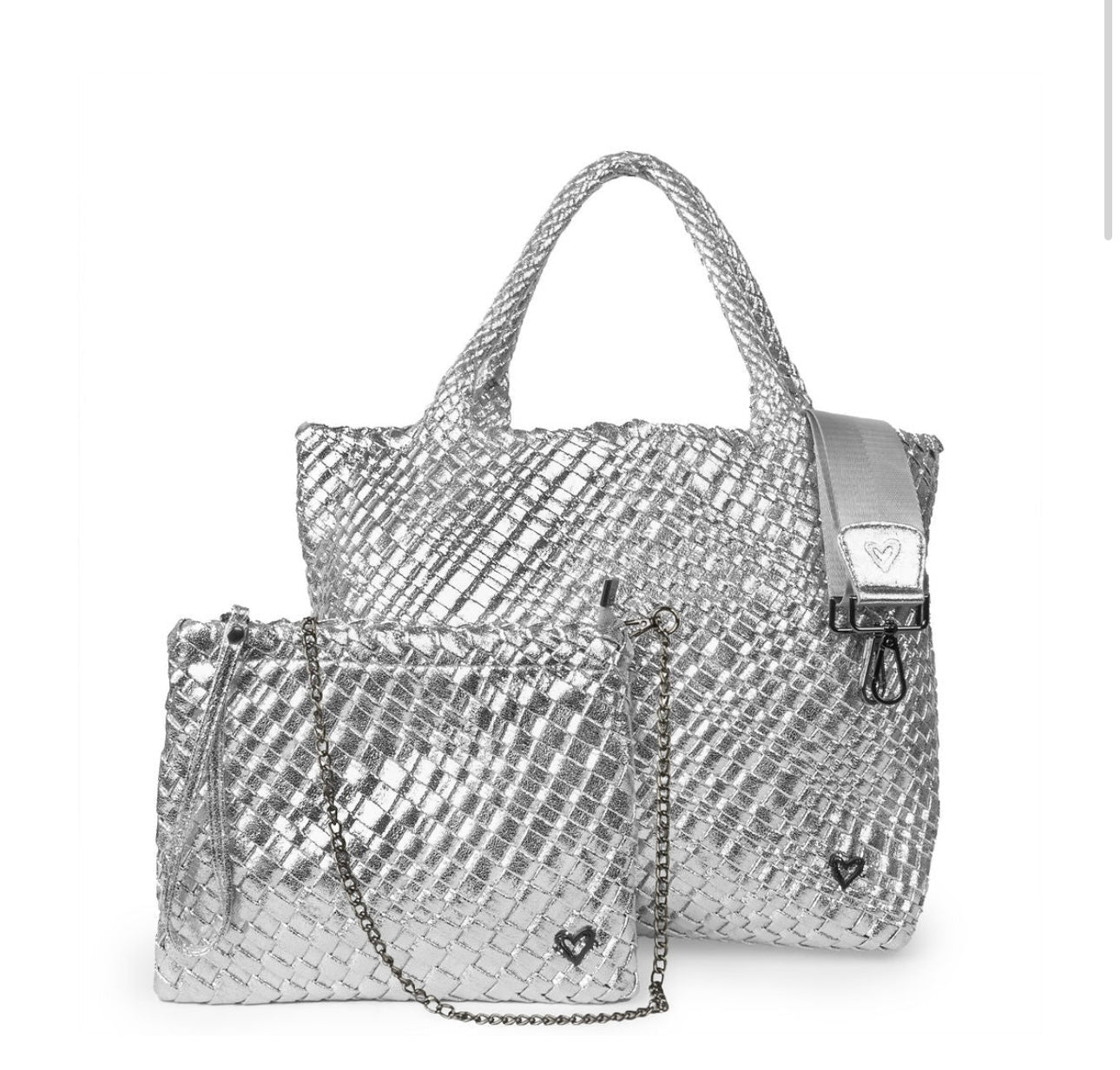 preneLOVE Handwoven London Large Tote + Crossbody - Silver
