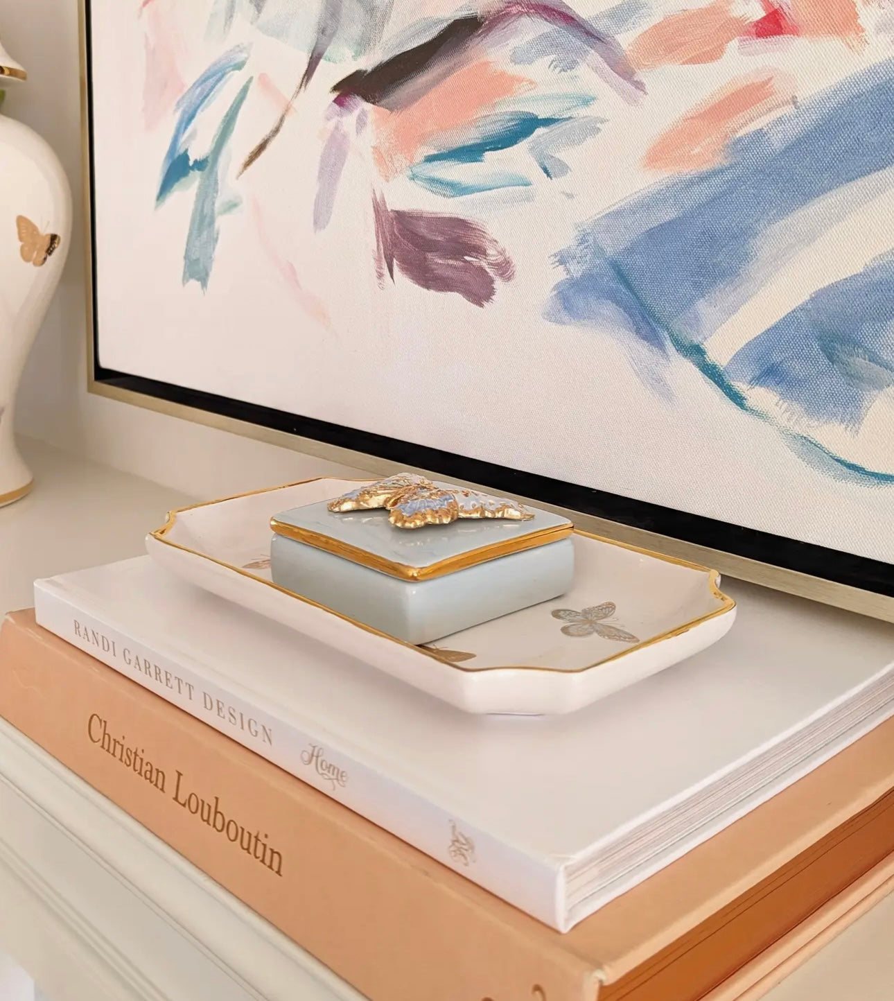 Gilded Butterflies Tray with 22K Gold Accent - Small