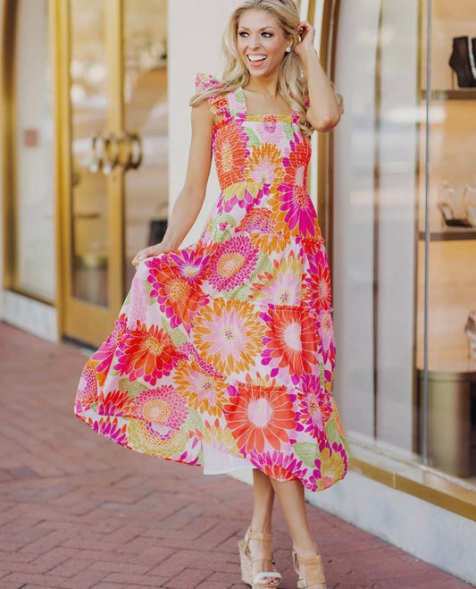 J Marie Leilani Ruffle Strap Midi Dress