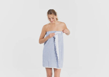Bella Sleep + Spa - Seersucker Spa Wrap with Headband - Blue