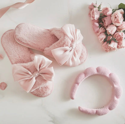 Bella Sleep + Spa - Plush Slippers - Light Blush Bow