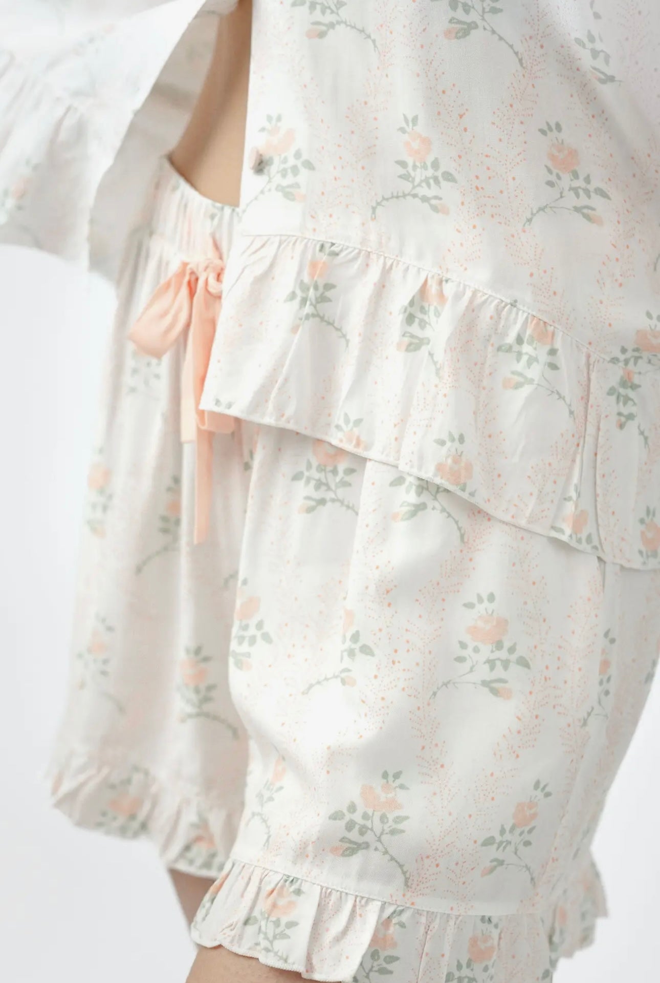 Rose Garden Pajama Short Set - Hi-Lo Top & Ruffle Shorts