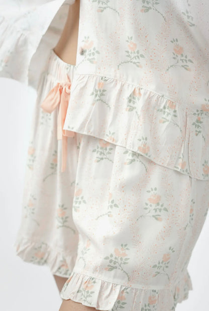 Rose Garden Pajama Short Set - Hi-Lo Top & Ruffle Shorts