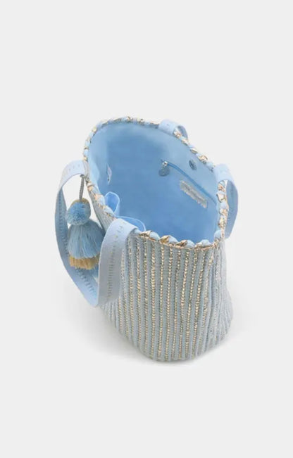 Natural Beauty Upcycled Hand Woven Tote - Light Blue