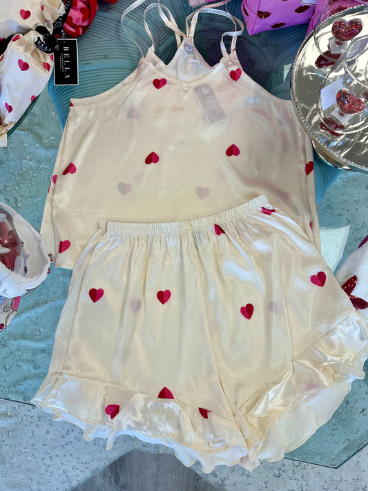 Bella Sleep + Spa - Hearts Cami + Ruffled Shorts Pj Set