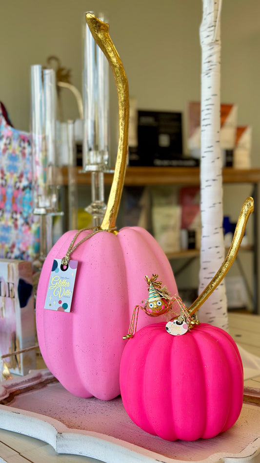 Glitterville Large Paper Mache Pumpkin - Light Pink