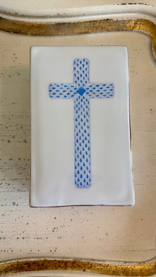 Cross Design Porcelain Box w/Gold Trim on Lid
