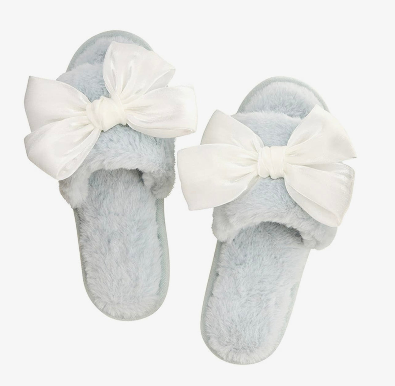 Bella Sleep + Spa - Plush Slippers - Light Blue with White Bow