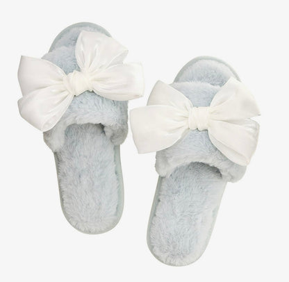 Bella Sleep + Spa - Plush Slippers - Light Blue with White Bow
