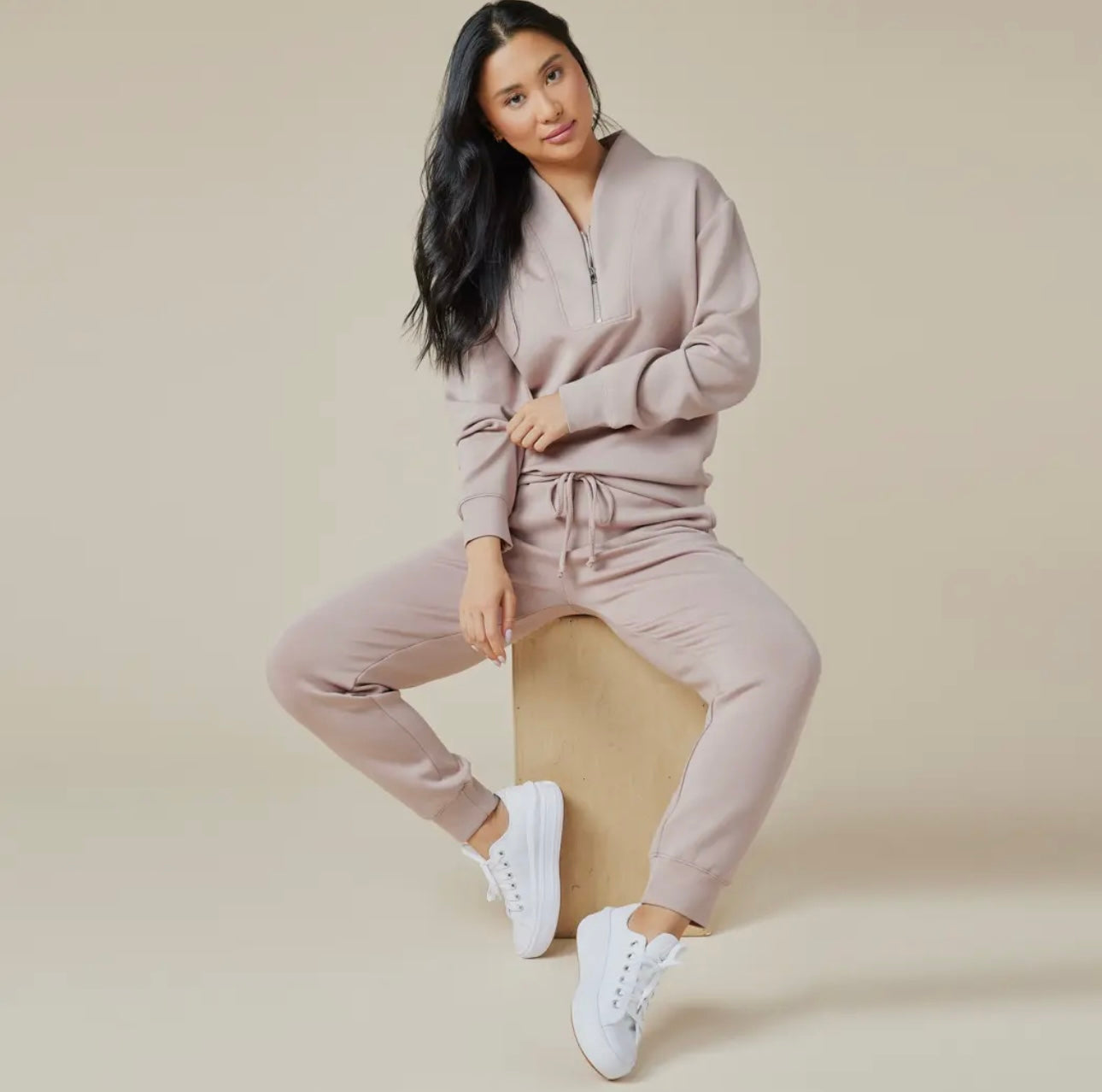 Softies Dreamtech 1/4 Zip Jogger Set - Coco