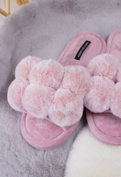 Pretty You London Dolly Pom Pom Slipper - Pink