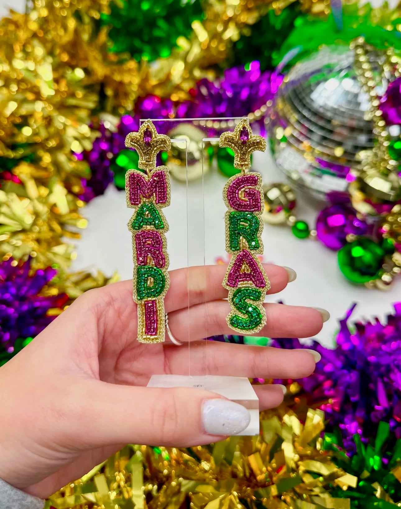 Taylor Shaye Beaded Mardi Gras Earrings