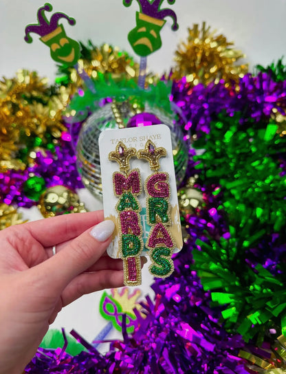 Taylor Shaye Beaded Mardi Gras Earrings