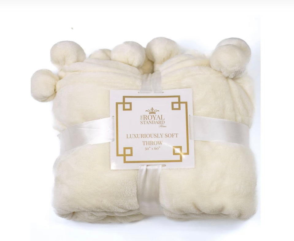 The Royal Standard White Cozy Pom Pom Throw