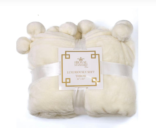 The Royal Standard White Cozy Pom Pom Throw