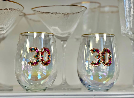Mary Square Beaded Stemless Wine Glass - 30