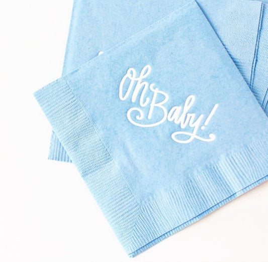 Oh Baby Cocktail Napkins - Blue