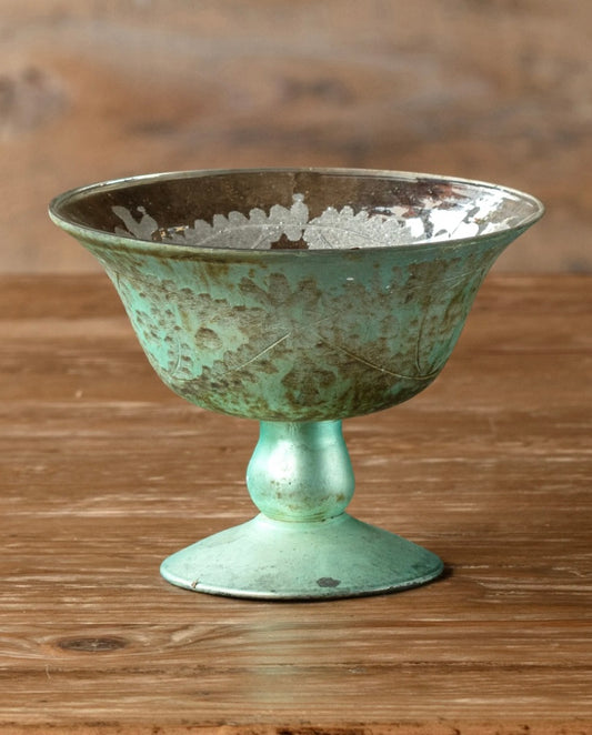 Porchview Antique French Blue Etched Compote