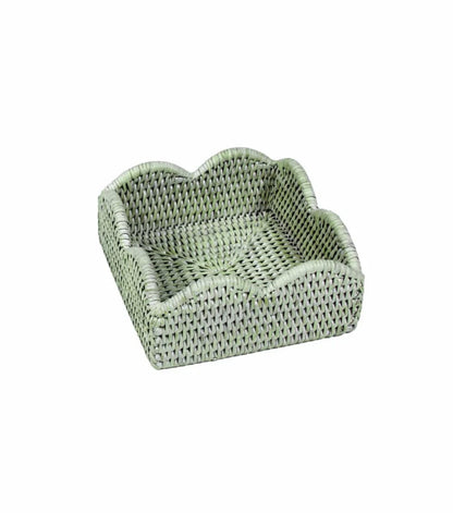Caspari Rattan Scalloped Cocktail Napkin - Green