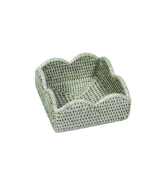 Caspari Rattan Scalloped Cocktail Napkin - Green