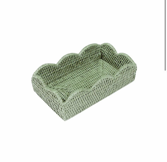Caspari Rattan Scalloped Guest Towel Holder - Green