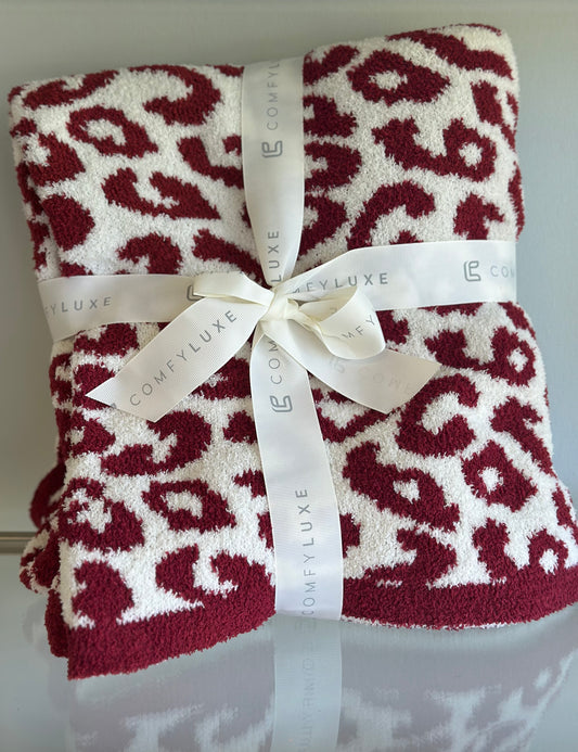 Comfy Luxe Maroon Leopard Blanket