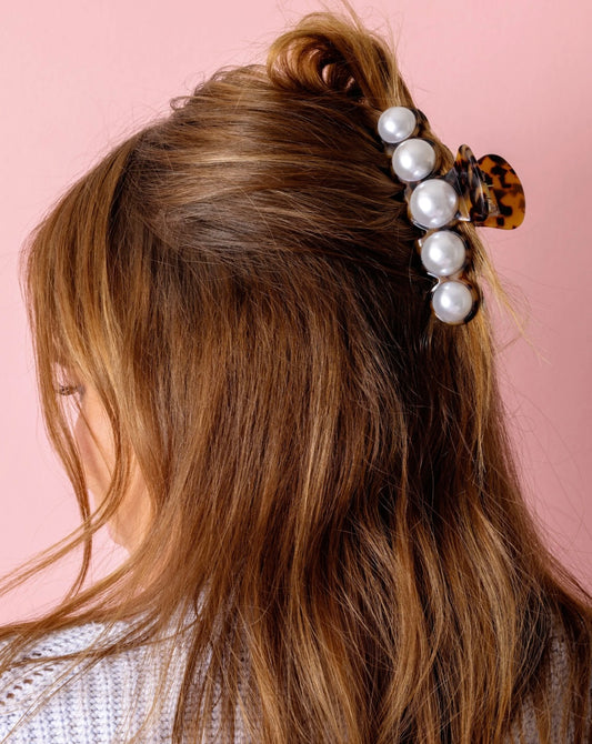 Taylor Elliott Designs Brown Tortoise/Pearl Claw Clip