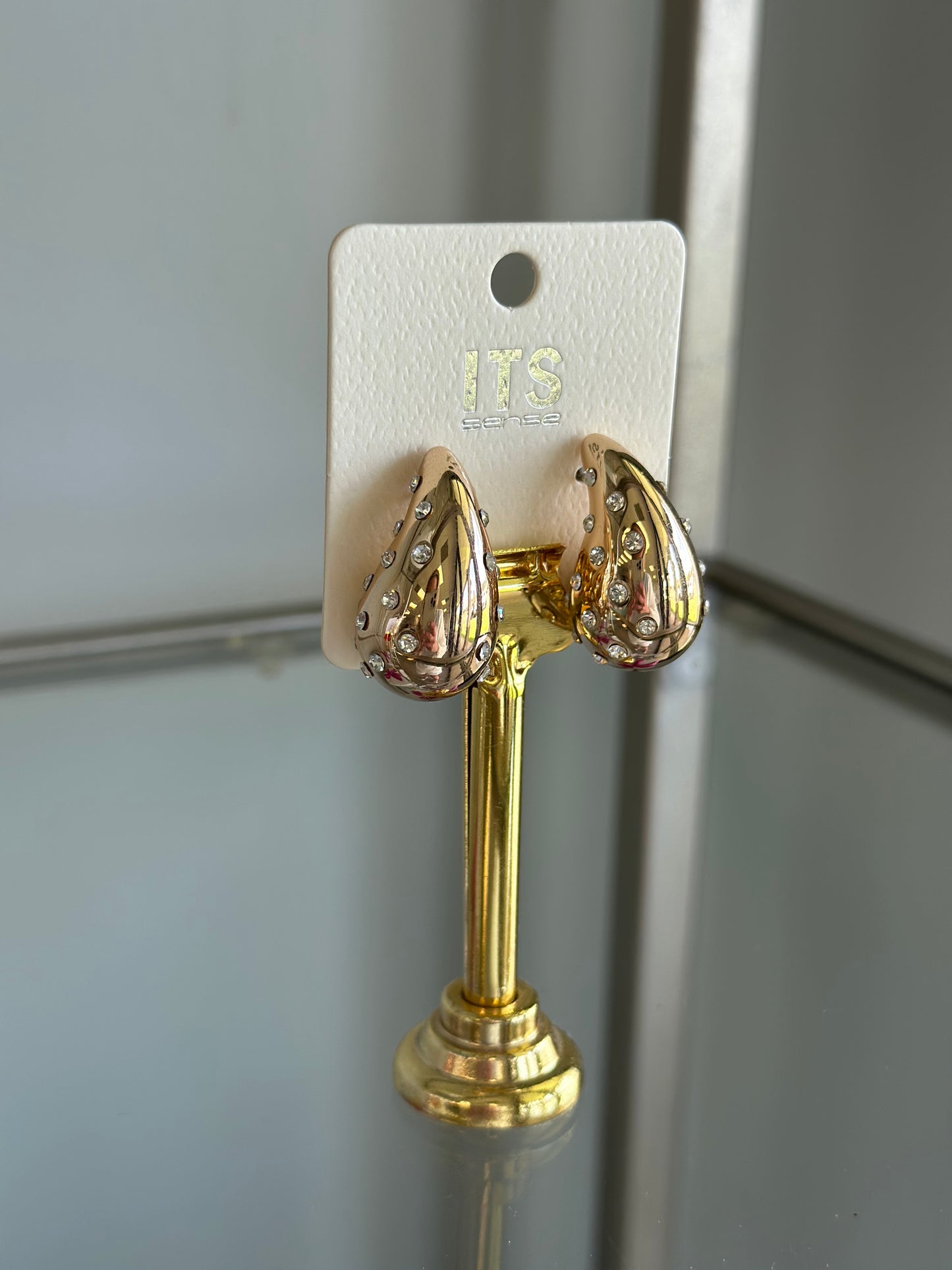 Gold/Crystal Teardrop Earrings
