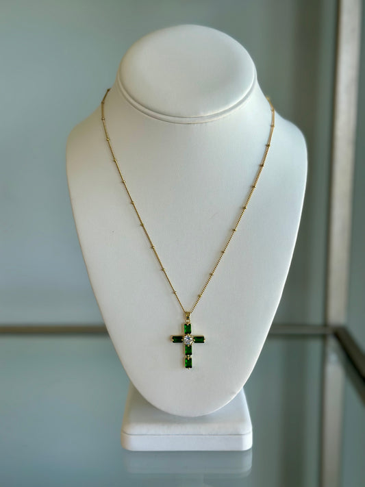 Klassy Rounds Emerald Cross Necklace
