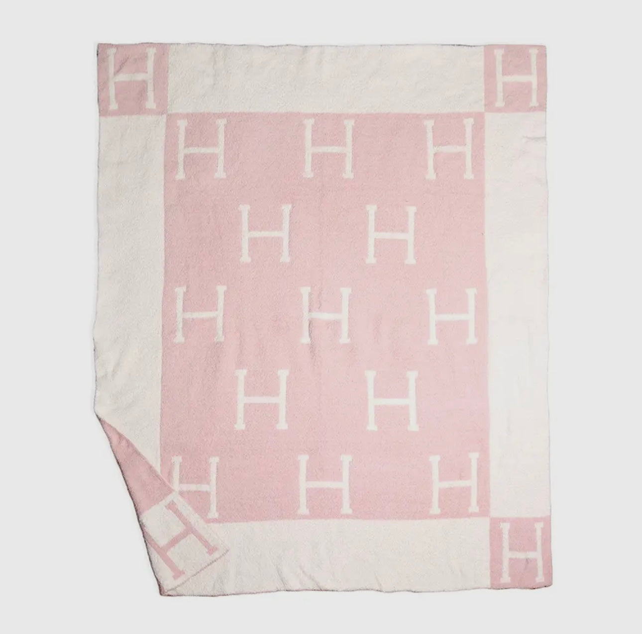 Initial Monogram H Patterned Reversible Blanket - Pink