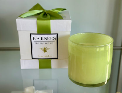 B's Knees Colored Glass 3 Wick Candle - Fresh Bamboo